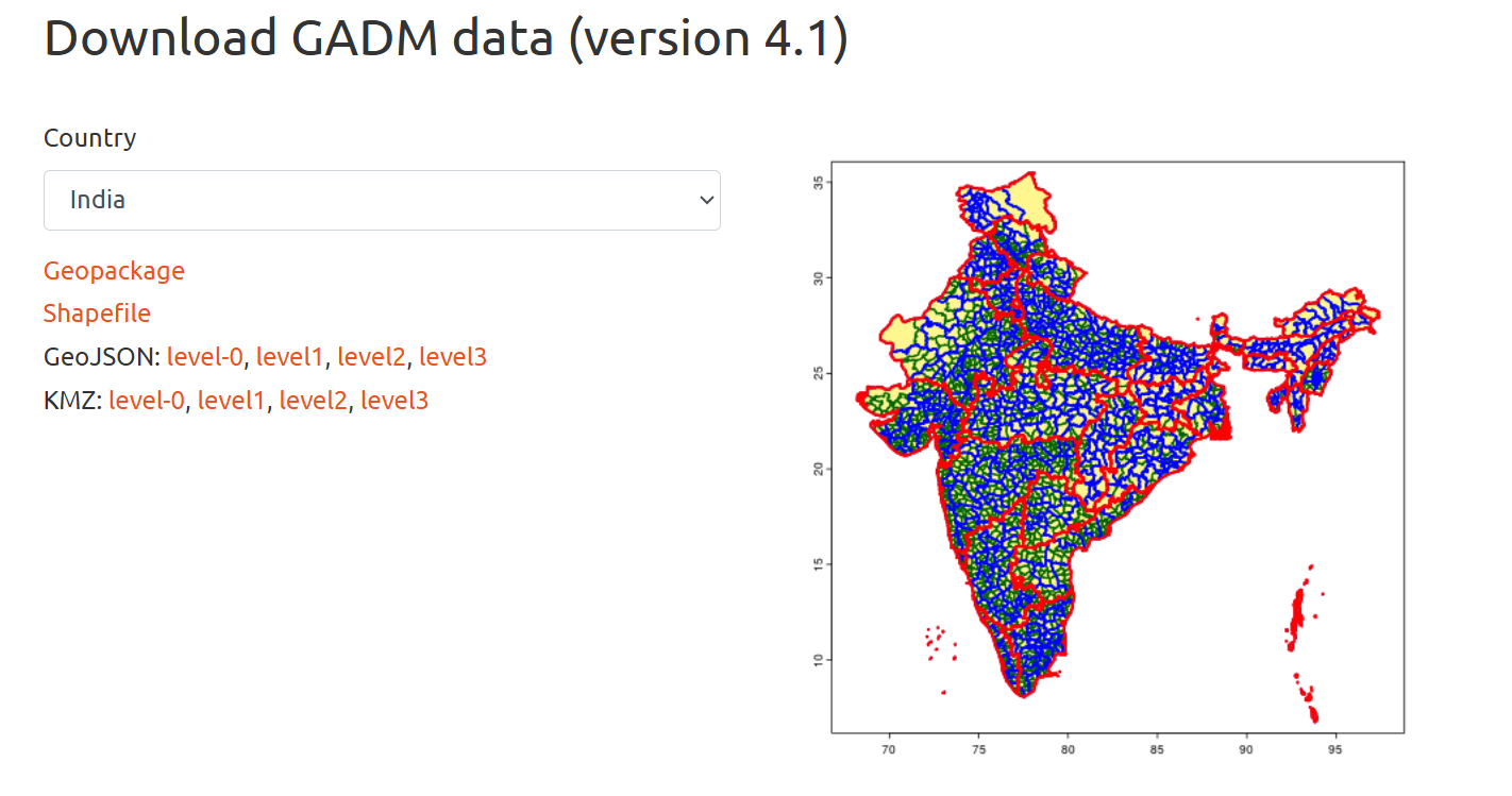 GADM India Map without Jammu & Kashmir