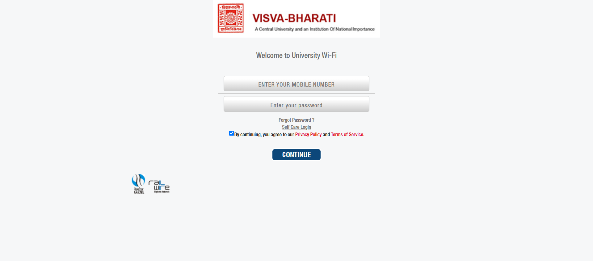 Visva-Bharati Central University MoE Wi-Fi Login Page
